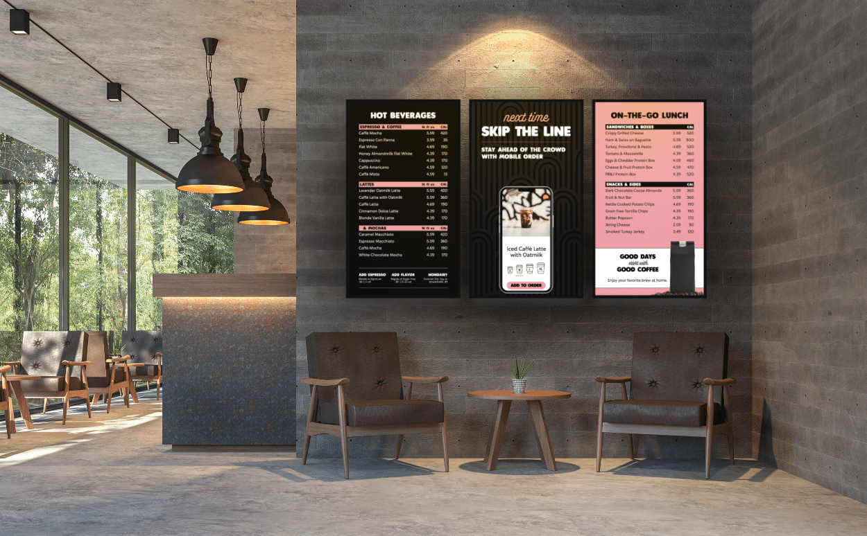 Interior coffee shop with menu board